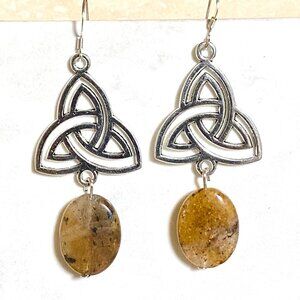 2/$20, Genuine Earthy Rutilated Quartz Triqueta Sterling Silver Dangle Earrings